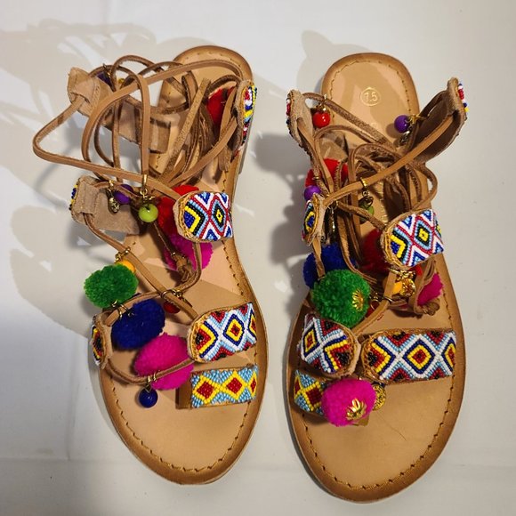 Chinese Laundry Leg-Tie Pom Pom Sandals - New - Picture 5 of 8